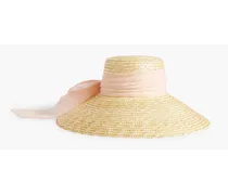 Mirabel embellished chiffon-trimmed straw sunhat - Neutral