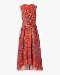 Altuzarra Pembina wrap-effect printed Lyocell and linen-blend midi dress - Red Red