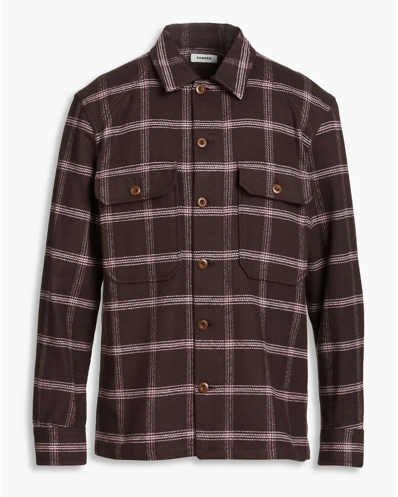 Sandro Checked cotton and wool-blend twill shirt - Brown Brown