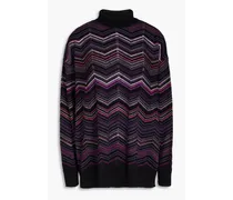 Brushed wool-blend jacquard-knit turtleneck sweater - Purple