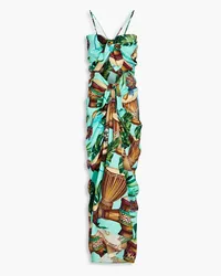 Dolce & Gabbana Bow-embellished cutout silk-blend crepe midi dress - Blue Blue