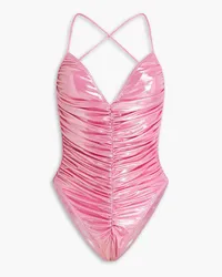 Norma Kamali Ruched metallic swimsuit - Pink Pink