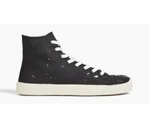 Distressed leather high-top sneakers - Black