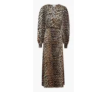 Leopard-print silk-blend satin midi wrap dress - Animal print