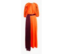 Milena cape-effect silk-satin gown - Orange