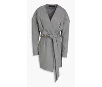 Belted mélange wool-blend flannel mini wrap dress - Gray