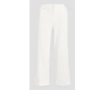 Cropped cotton-blend twill wide-leg pants - White