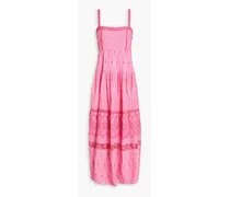 Camisha gathered polka-dot broderie anglaise cotton maxi dress - Pink
