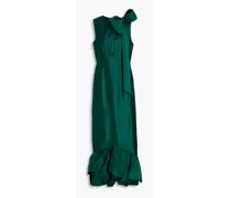 Gathered wool and silk-blend gown - Green