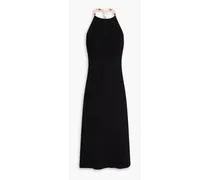 Embellished ribbed-knit midi dress - Black