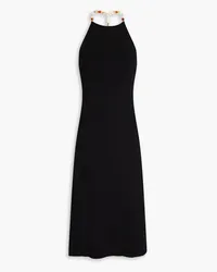 Maje Embellished ribbed-knit midi dress - Black Black