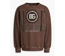 Distressed bleached logo-print French cotton-terry sweatshirt - Brown