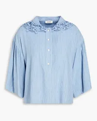 Sandro Guipure lace-trimmed woven top - Blue Blue