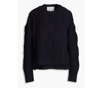 Wrap-effect cable-knit wool-blend sweater - Blue