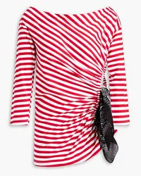 Stella Jean Cutout ruched striped cotton-jersey top - Red Red