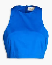 Sara Battaglia Cropped stretch-cotton poplin top - Blue Blue