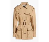 Belted cotton-blend jacket - Neutral
