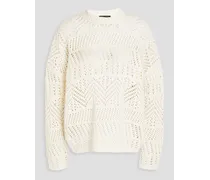Open-knit cotton-blend sweater - White