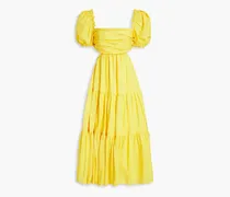 Izzy tiered cutout silk-satin midi dress - Yellow