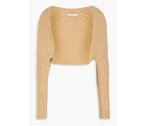 Cropped ribbed-knit shrug - Neutral