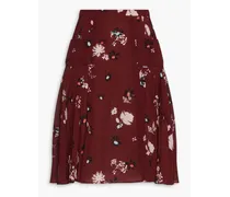 Pleated floral-print silk crepe de chine skirt - Burgundy