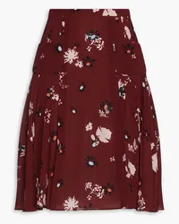 Valentino Garavani Pleated floral-print silk crepe de chine skirt - Burgundy Burgundy