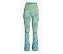 Metallic jacquard-knit cotton-blend flared pants - Green