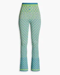 Diane von Furstenberg Metallic jacquard-knit cotton-blend flared pants - Green Green