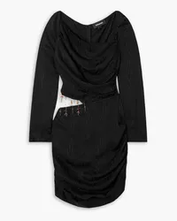 AHLUWALIA Femi cutout draped bead-embellished moire mini dress - Black Black