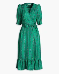 Sandro Printed silk-twill midi wrap dress - Green Green