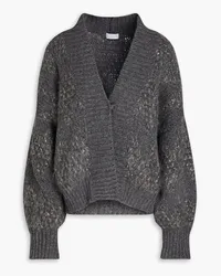 Brunello Cucinelli Embellished brushed jacquard-knit wool, cashmere and silk-blend cardigan - Gray Gray