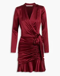 Veronica Beard Agatha wrap-effect ruched stretch-silk satin mini dress - Burgundy Burgundy