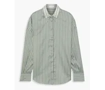 Layered striped silk-satin shirt