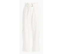 Belted French cotton-blend terry tapered pants - White