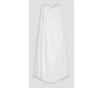 Pleated cotton-blend poplin midi dress - White