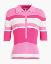 Autumn Cashmere Striped ribbed cotton polo shirt - Pink Pink