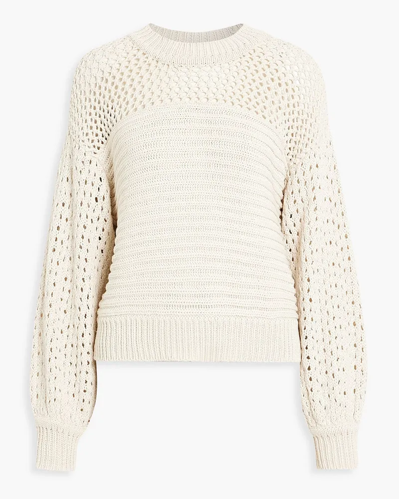 Joie Toulon ribbed and open-knit cotton-blend sweater - White White