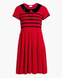 RED Valentino Bow-detailed striped ribbed wool mini dress - Red Red