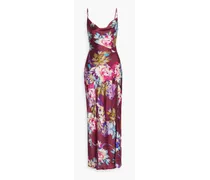 Ariel floral-print draped silk-satin gown - Purple