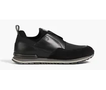 Leather and neoprene slip-on sneakers - Black