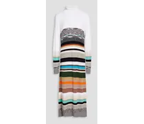 Striped wool turtleneck midi dress - White