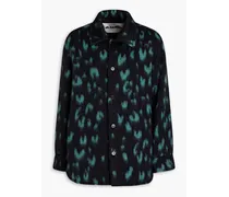 Leopard-print brushed wool-blend felt overshirt - Gray