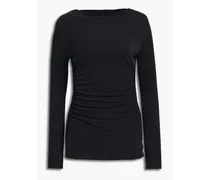 Ruched stretch-jersey top - Black