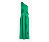 One-shoulder hammered-satin maxi dress - Green