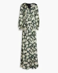 Mikael Aghal Pleated floral-print crepon maxi dress - Green Green