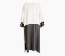 Two-tone mélange silk and cashmere-blend midi dress - White