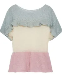 RED Valentino Ruffle-trimmed color-block mohair-blend peplum top - Blue Blue