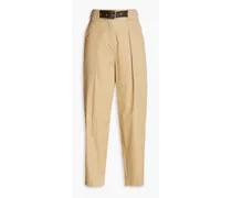 Cropped belted cotton-twill tapered pants - Neutral