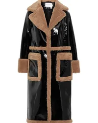 STAND Aubrey faux shearling-trimmed faux patent-leather coat - Black Black