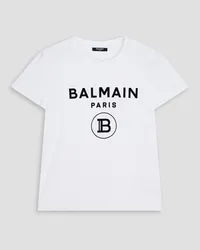 Balmain Flocked logo-print cotton-jersey T-shirt - White White